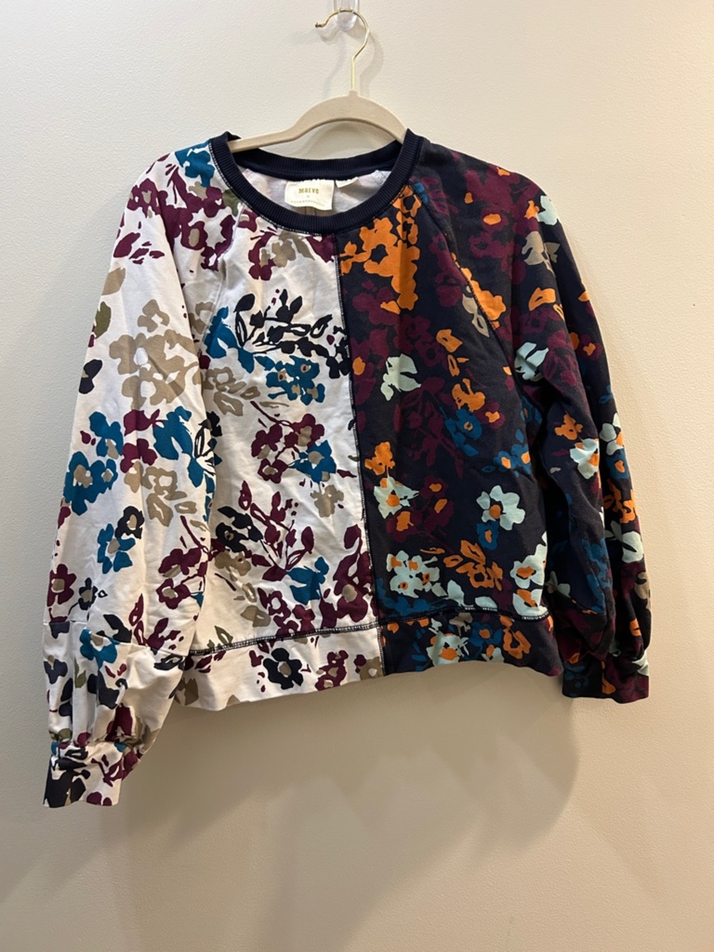 Anthropologie Maeve Navy Trim Multicolor Floral Sweatshirt